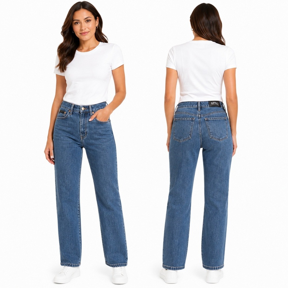 Buffalo Jeans Womens 6 28 Alyssa High‎ Rise Straight Leg Stretch Medium Blue